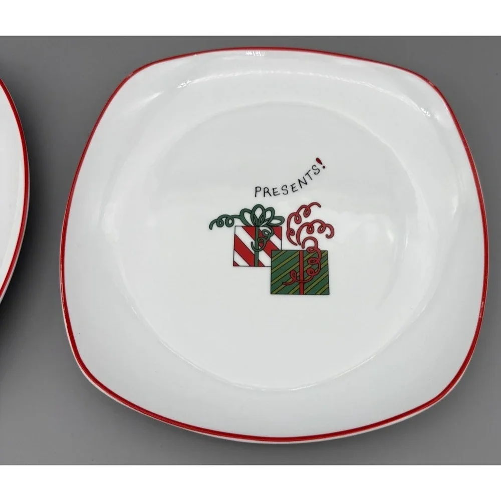 Fitz & Floyd Christmas Gourmet Plates Happy Holidays Home Decor Set‎ of 2